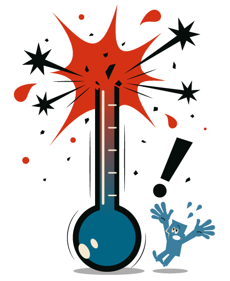 a graphic of a thermometer with the mercy busting from the top